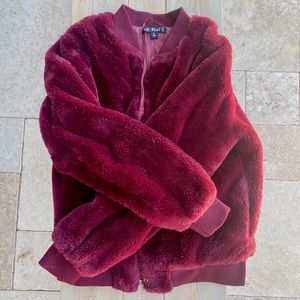 Faux-fur Front-zip Bomber Jacket